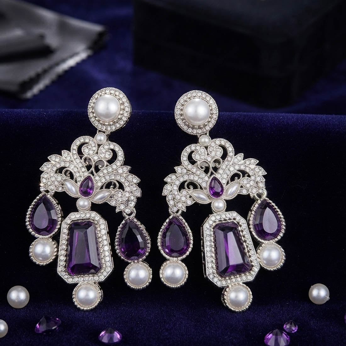 Purple Color Kundan Earrings with Royal Designer Finish