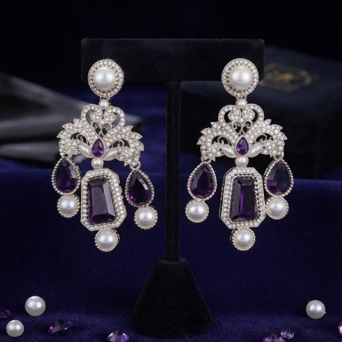 Purple Color Kundan Earrings with Royal Designer Finish