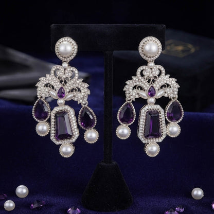 Purple Color Kundan Earrings with Royal Designer Finish