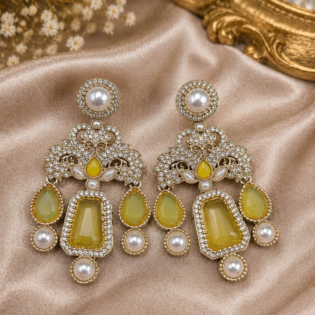 Yellow Color Kundan Earrings with Vibrant Traditional Design