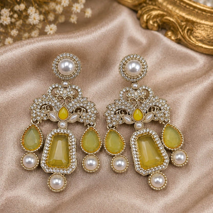 Yellow Color Kundan Earrings with Vibrant Traditional Design