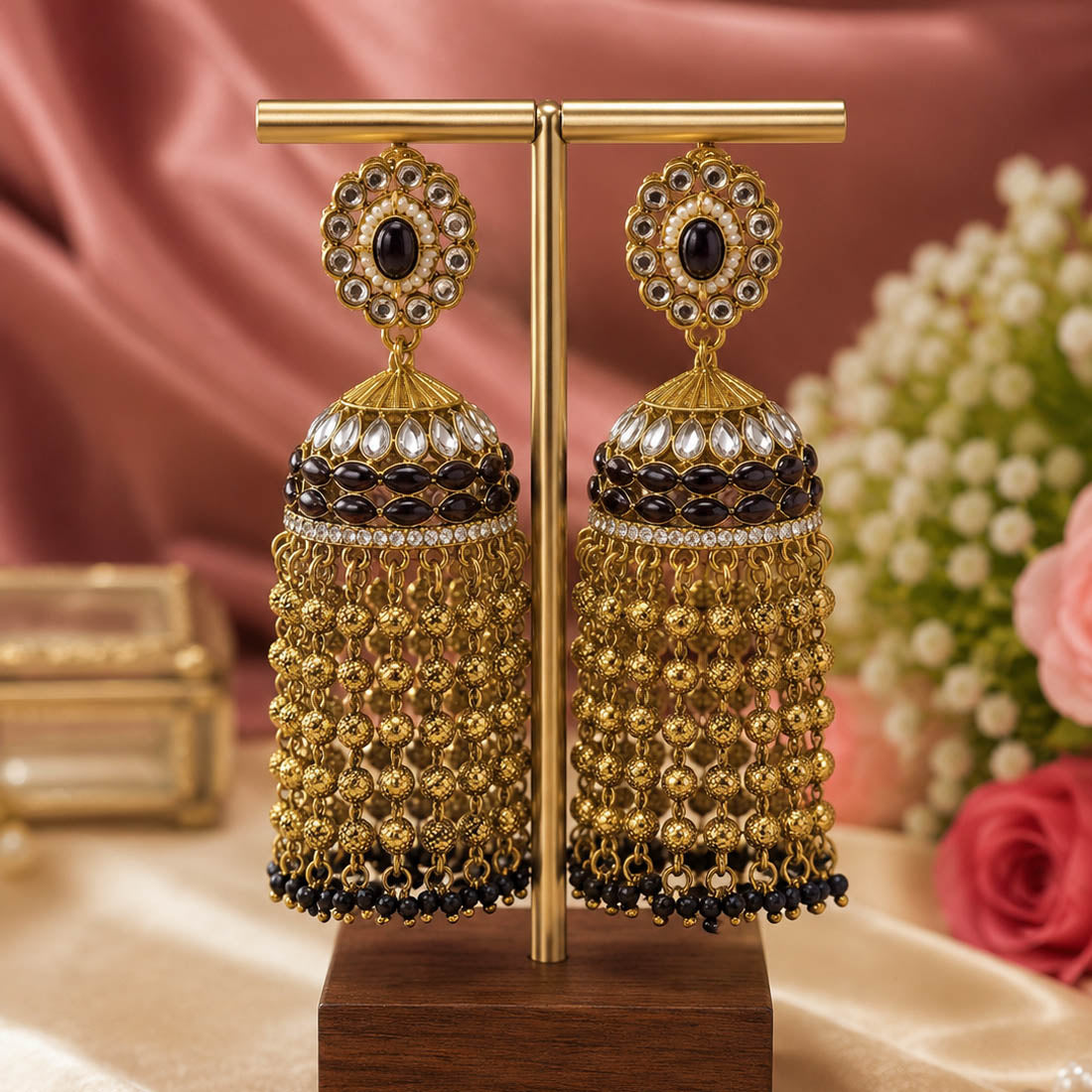 Black Color Kundan Earrings with Elegant Festive Design