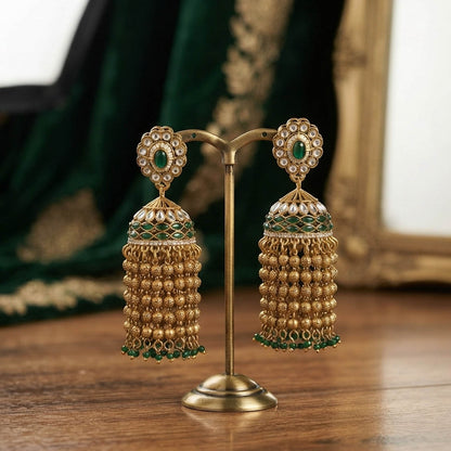 Green Color Kundan Earrings with Stylish Festive Design
