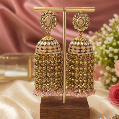Light Pink Color Kundan Earrings with Graceful Festive Appeal