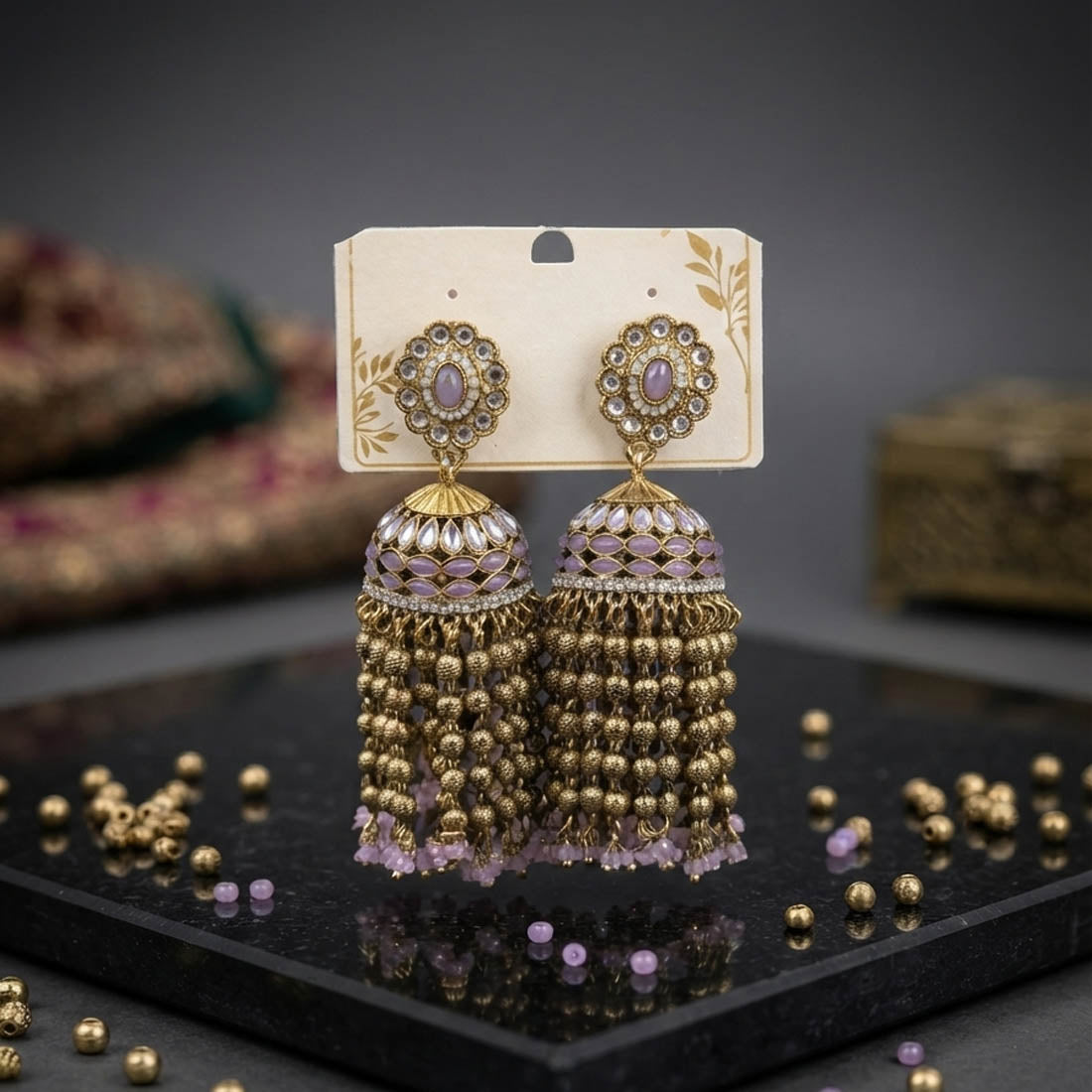 Lavender Color Kundan Earrings with Elegant Traditional Look