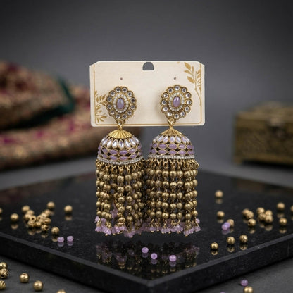 Lavender Color Kundan Earrings with Elegant Traditional Look