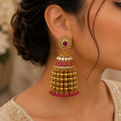 Pink Color Kundan Earrings with Charming Traditional Appeal