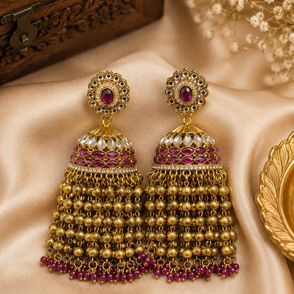 Pink Color Kundan Earrings with Charming Traditional Appeal