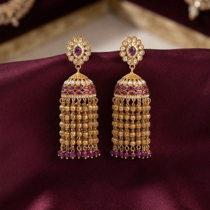 Purple Color Kundan Earrings with Beautiful Partywear Look
