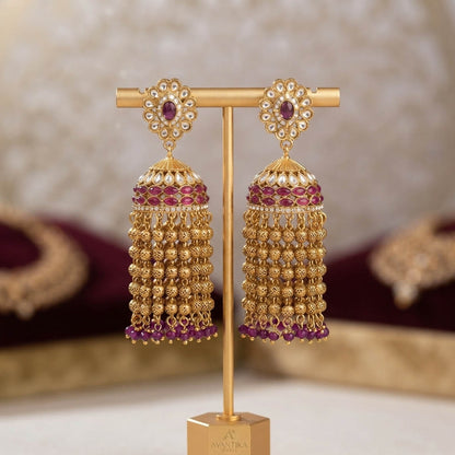 Purple Color Kundan Earrings with Beautiful Partywear Look