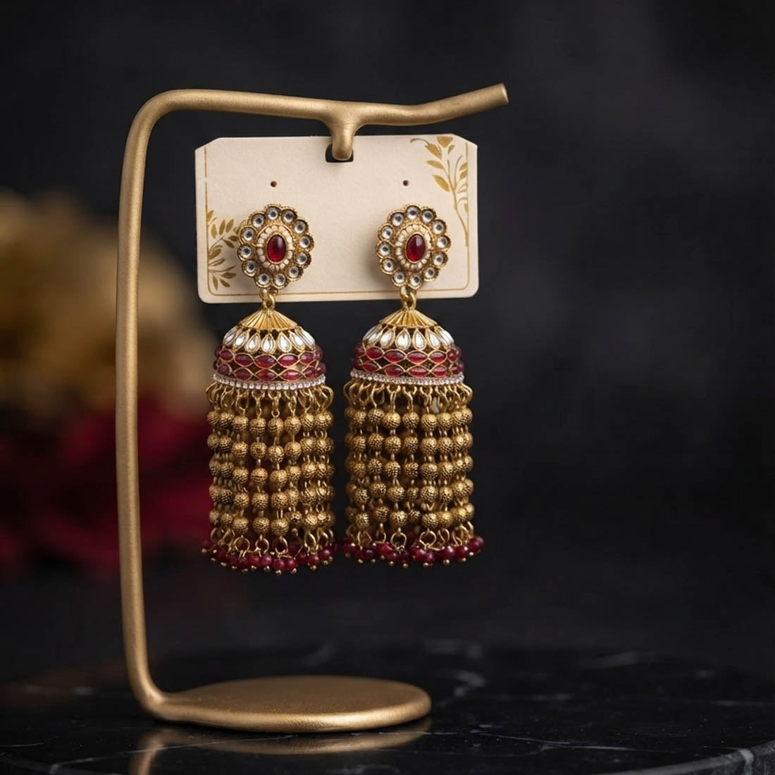Red Color Kundan Earrings with Graceful Designer Style