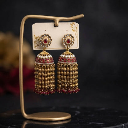 Red Color Kundan Earrings with Graceful Designer Style