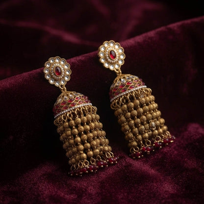 Red Color Kundan Earrings with Graceful Designer Style