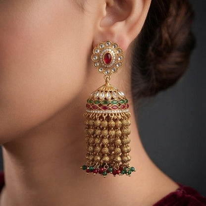 Red Green Color Kundan Earrings with Royal Designer Style