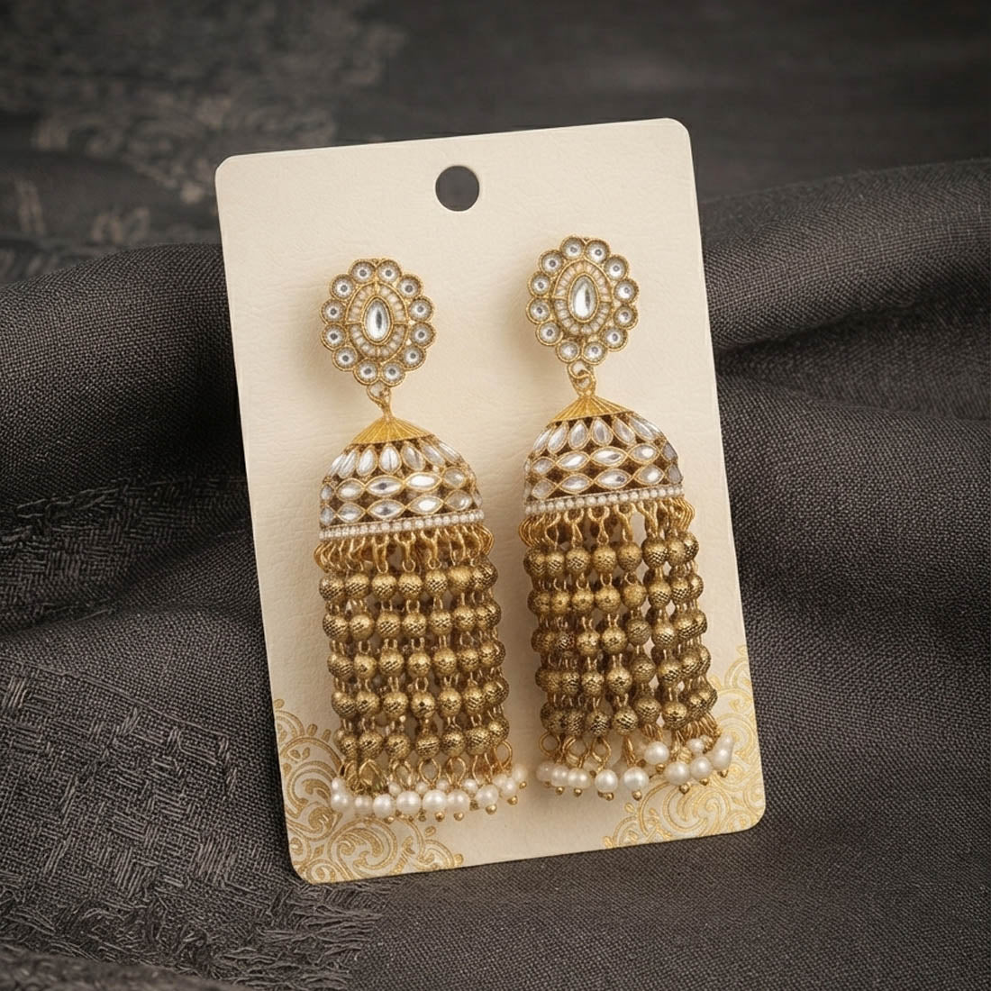 White Color Kundan Earrings with Stylish Traditional Design