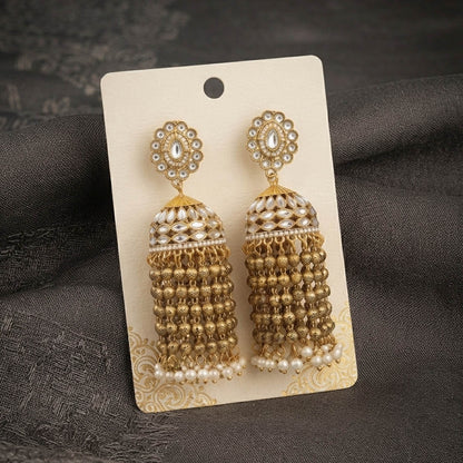 White Color Kundan Earrings with Stylish Traditional Design