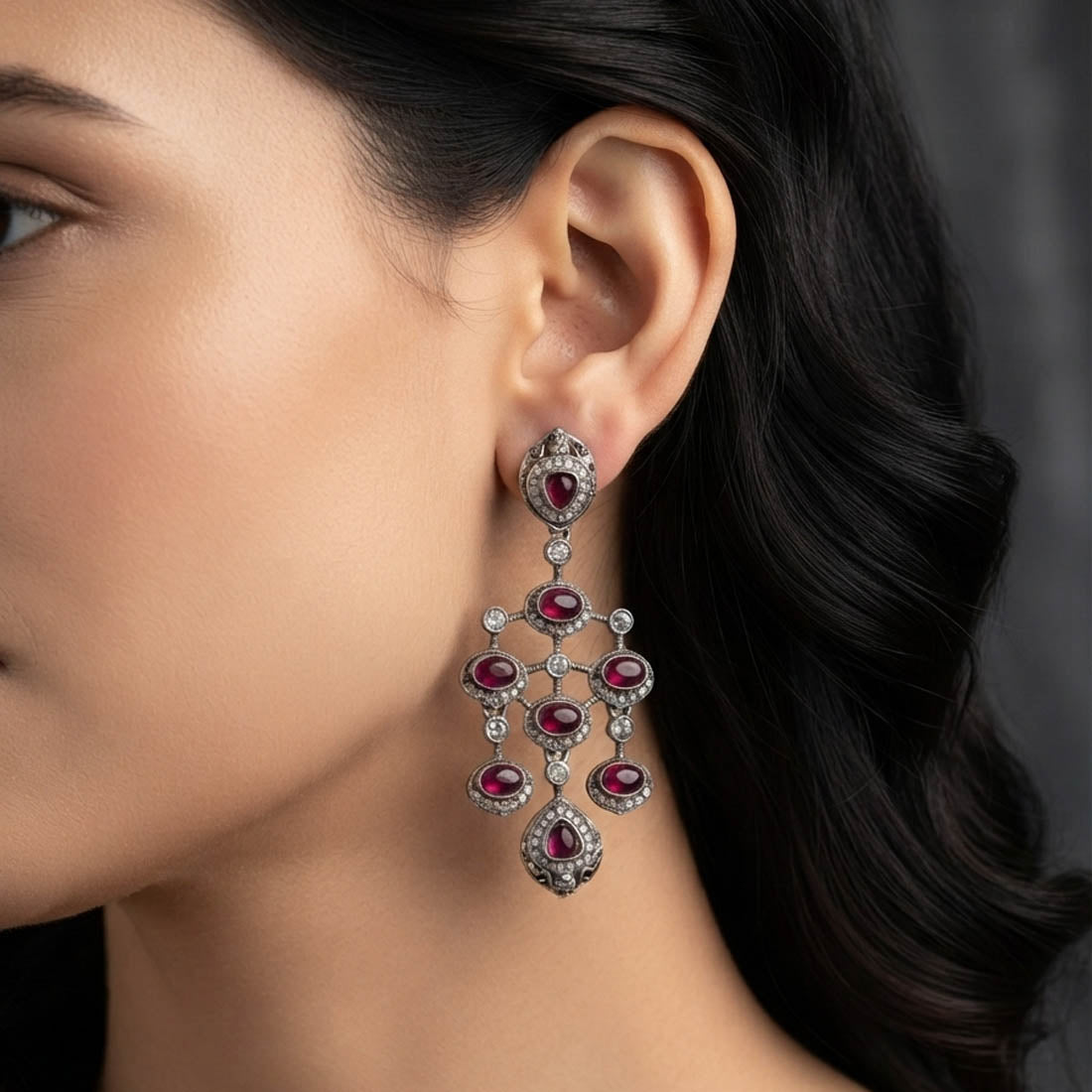 Burgundy Color Kundan Earrings with Royal Ethnic Design