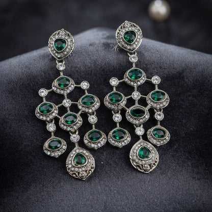 Green Color Kundan Earrings with Royal Designer Style