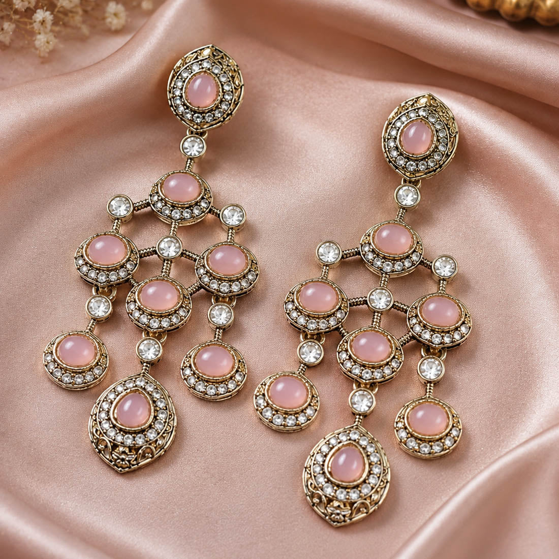 Light Pink Color Kundan Earrings with Royal Designer Look