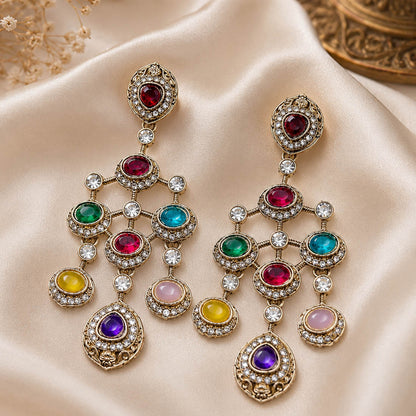 Multi Color Kundan Earrings with Elegant Festive Design