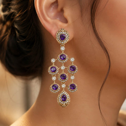 Purple Color Kundan Earrings with Elegant Partywear Appeal
