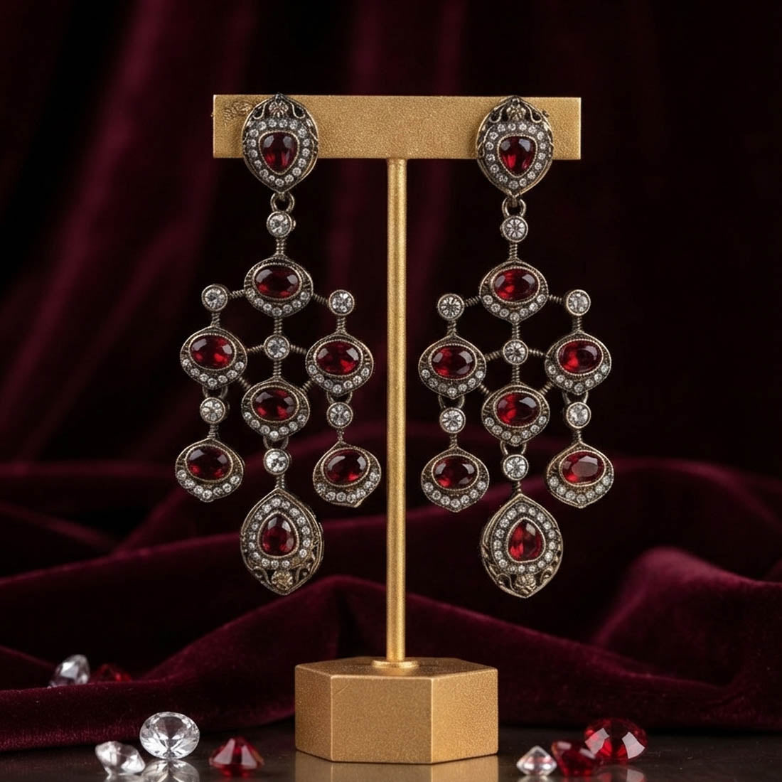 Red Color Kundan Earrings with Beautiful Partywear Appeal