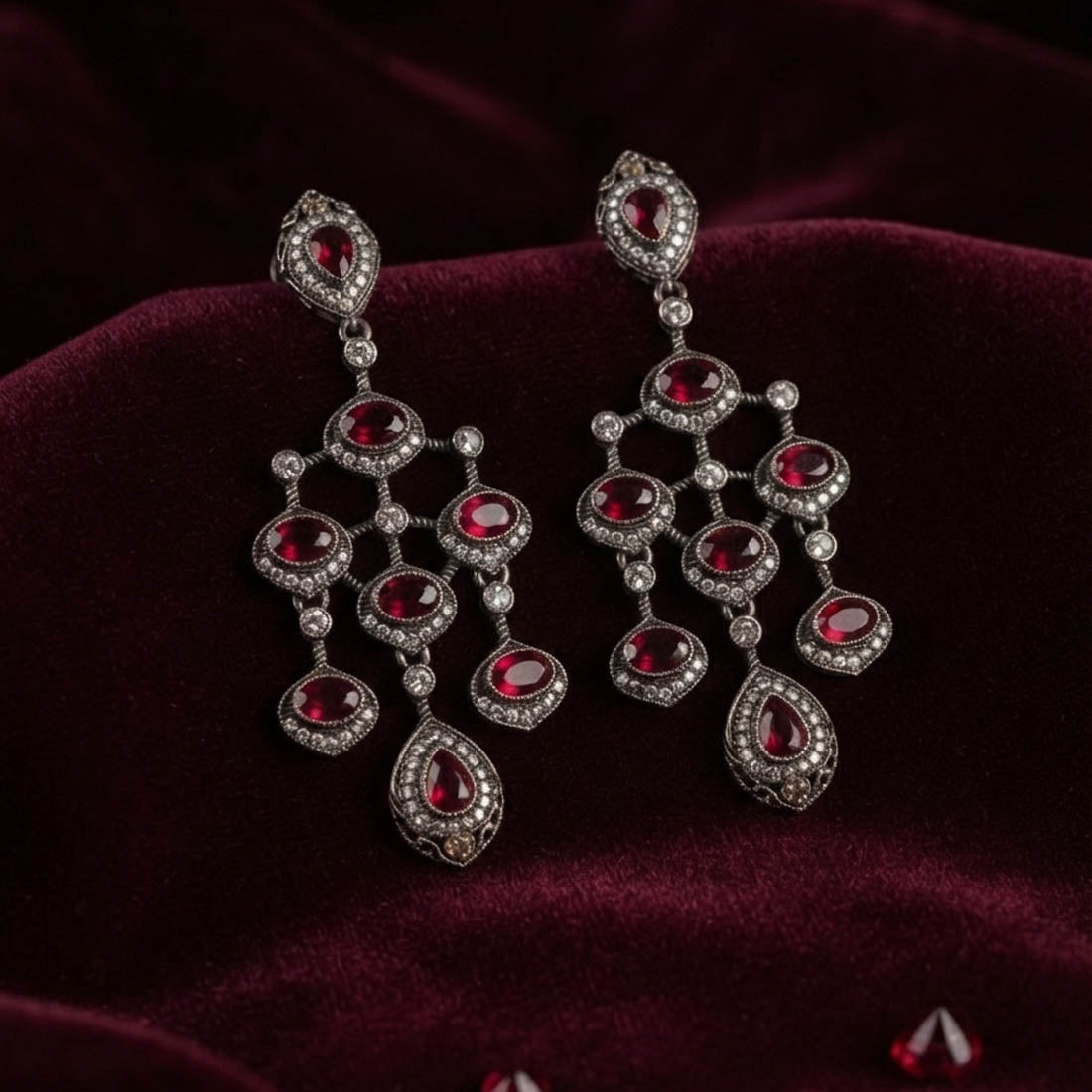 Red Color Kundan Earrings with Beautiful Partywear Appeal