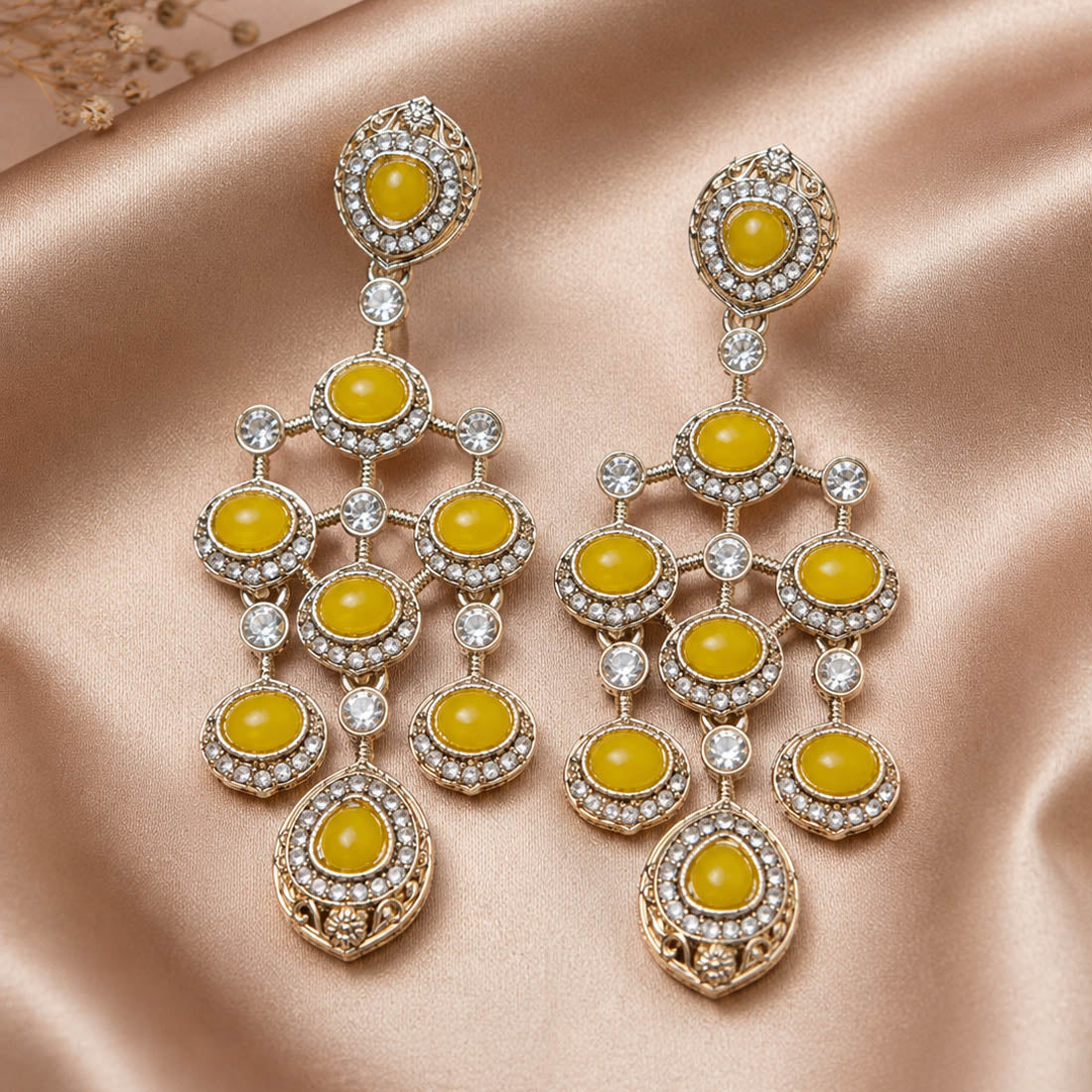 Yellow Color Kundan Earrings with Elegant Festive Appeal