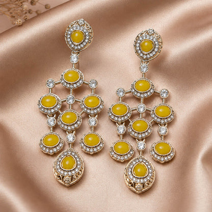 Yellow Color Kundan Earrings with Elegant Festive Appeal