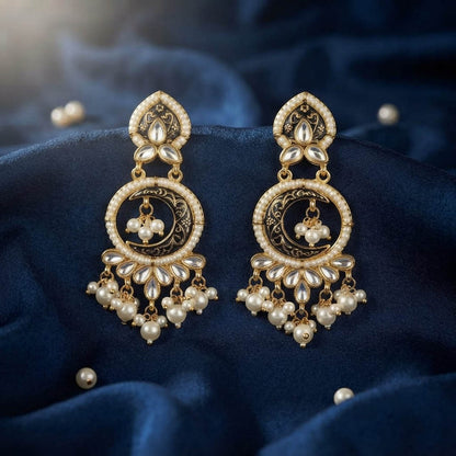 Bold Jet Black Color Kundan Earrings For Modern Fusion Wear