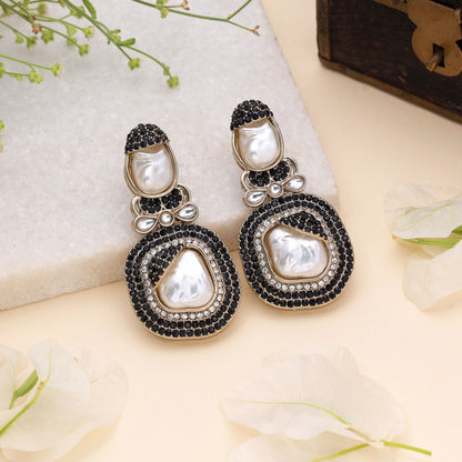 Black Color Turkish Kundan Earrings With Elegant Traditional Design For Women