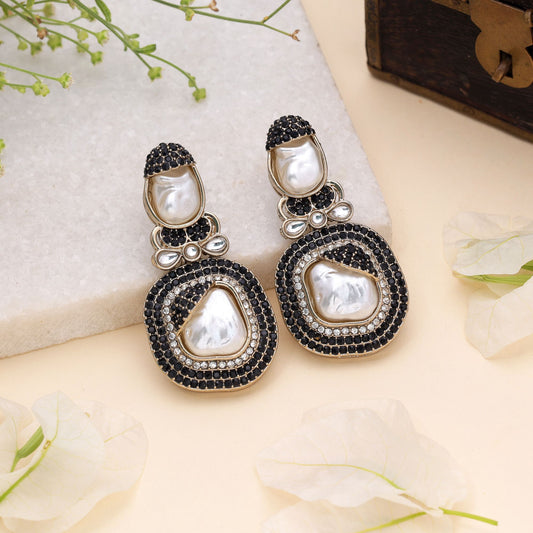 Bold Midnight Black Color Turkish Kundan Statement Earrings For Indo Western Wear