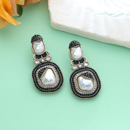 Black Color Turkish Kundan Earrings With Elegant Traditional Design For Women