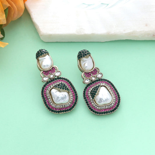 Lovely Hot Pink & Green Color Turkish Kundan Statement Jewelry For Women