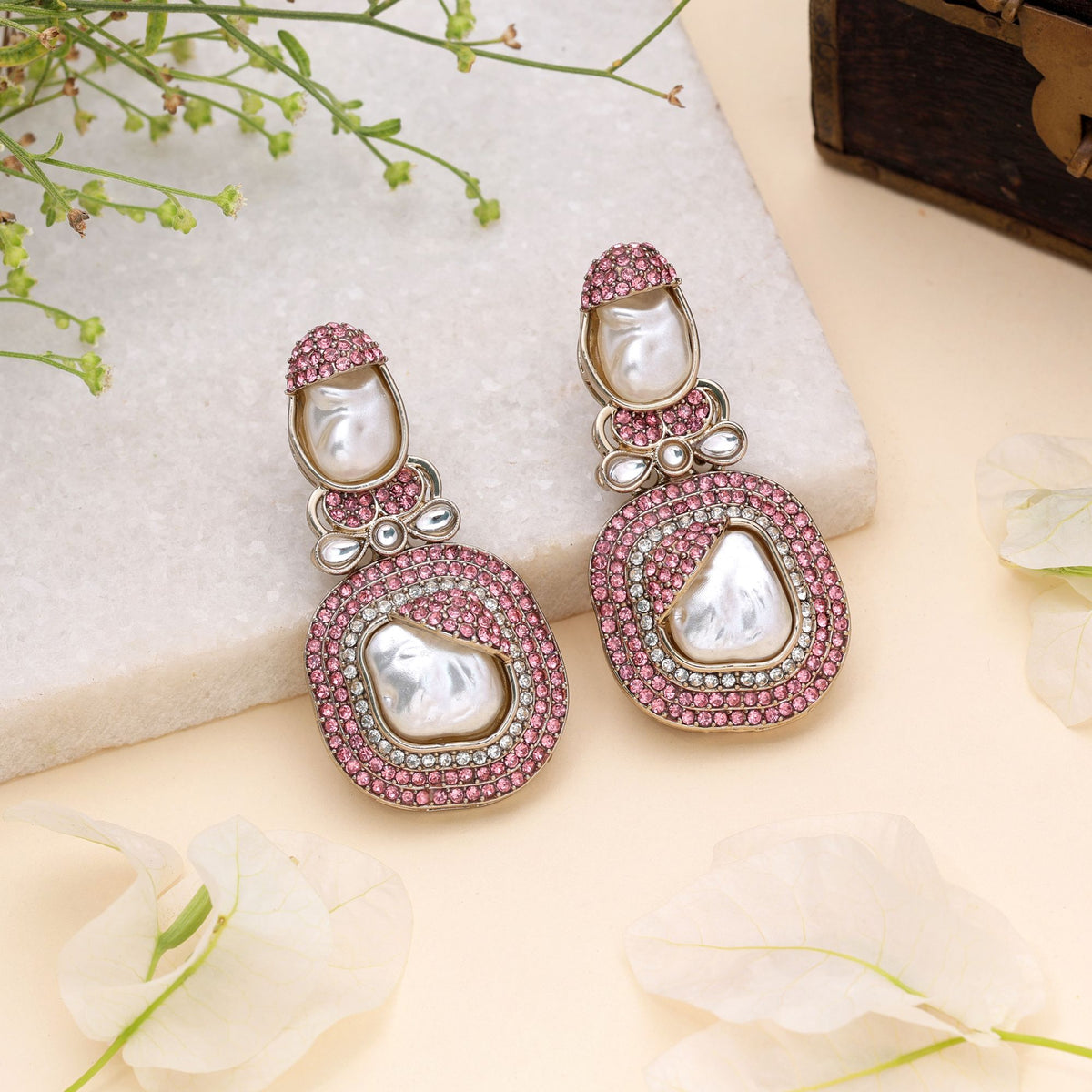 Pink Color Turkish Kundan Earrings With Elegant Traditional Design For Women
