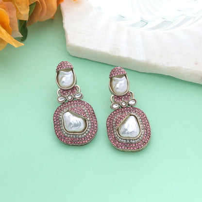 Pink Color Turkish Kundan Earrings With Elegant Traditional Design For Women