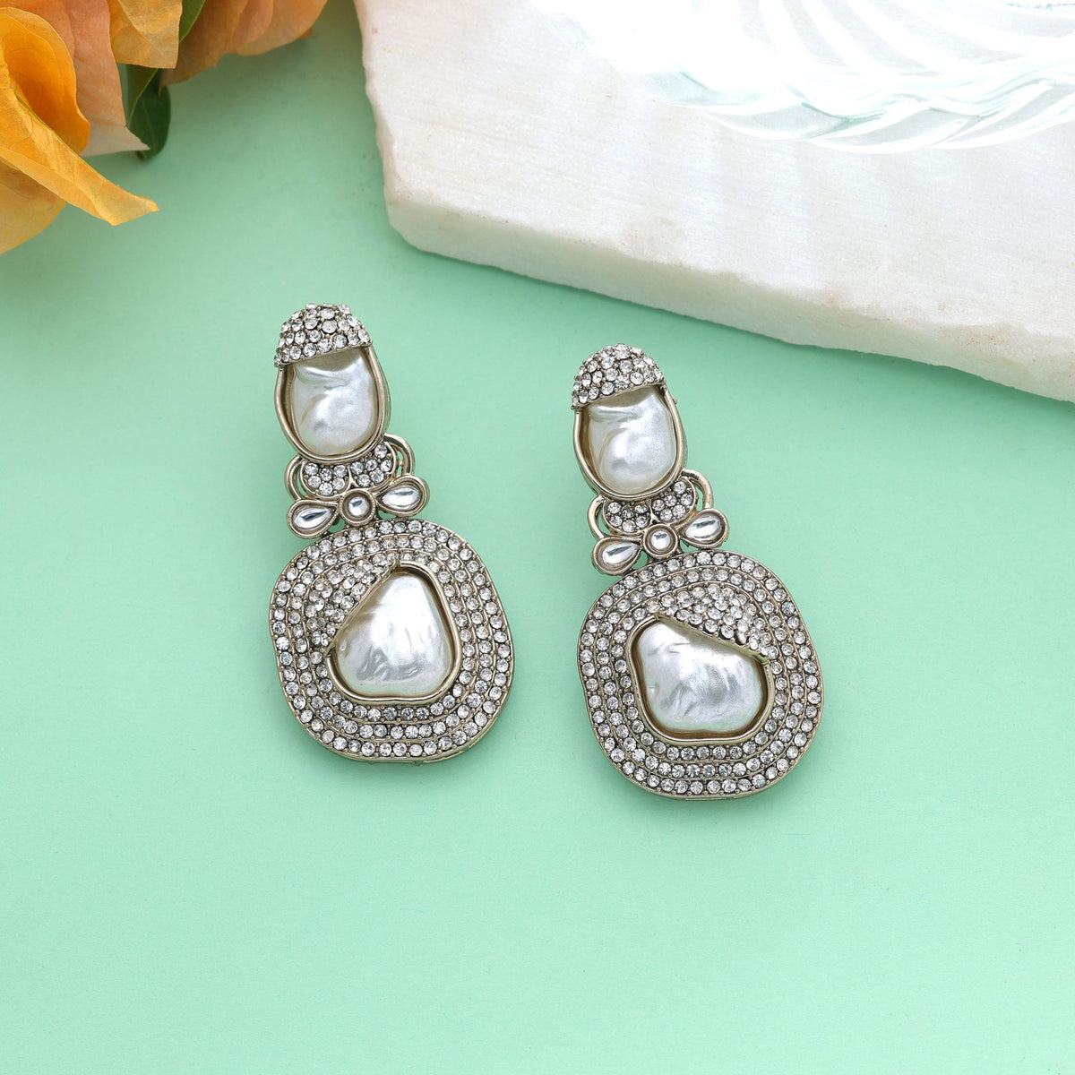 White Color Turkish Kundan Earrings With Stylish Bridal Jewellery Design For Women