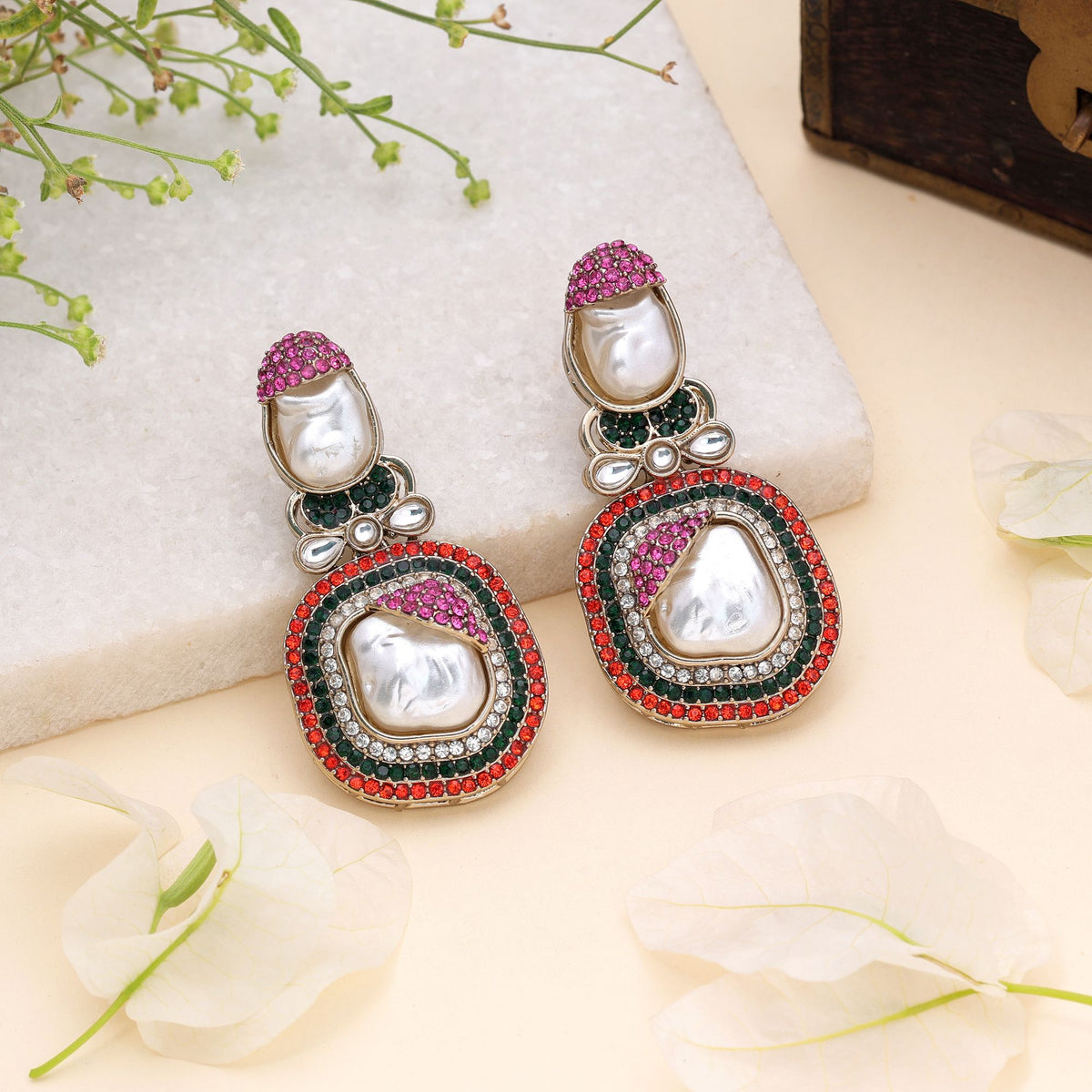 Multi Color Turkish Kundan Earrings With Elegant Bridal Jewellery Design For Women