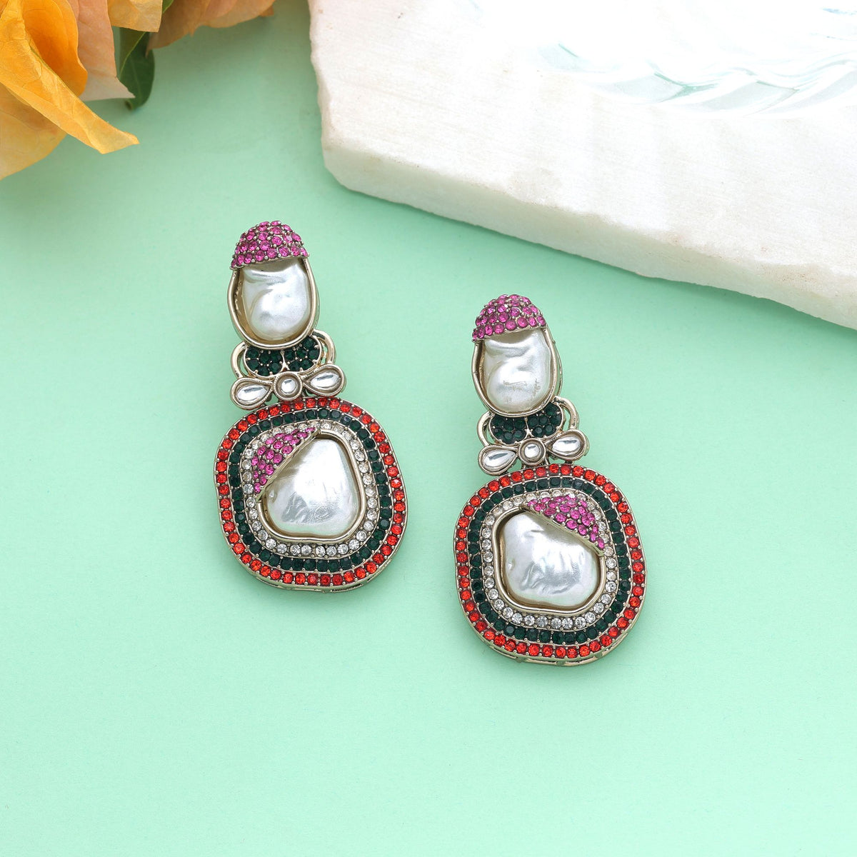 Multi Color Turkish Kundan Earrings With Elegant Bridal Jewellery Design For Women