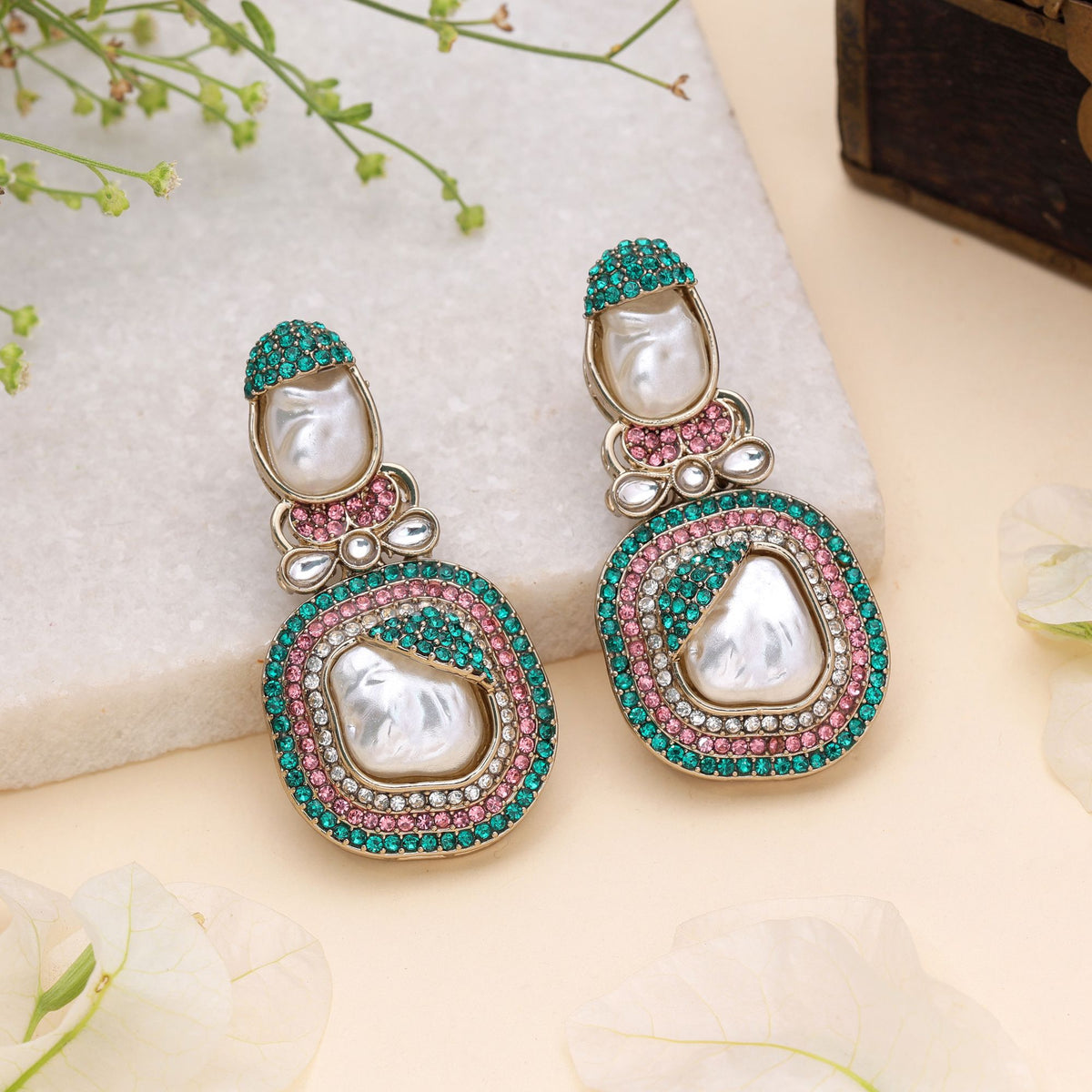 Multi Color Turkish Kundan Earrings With Stylish Traditional Jewellery Design For Women