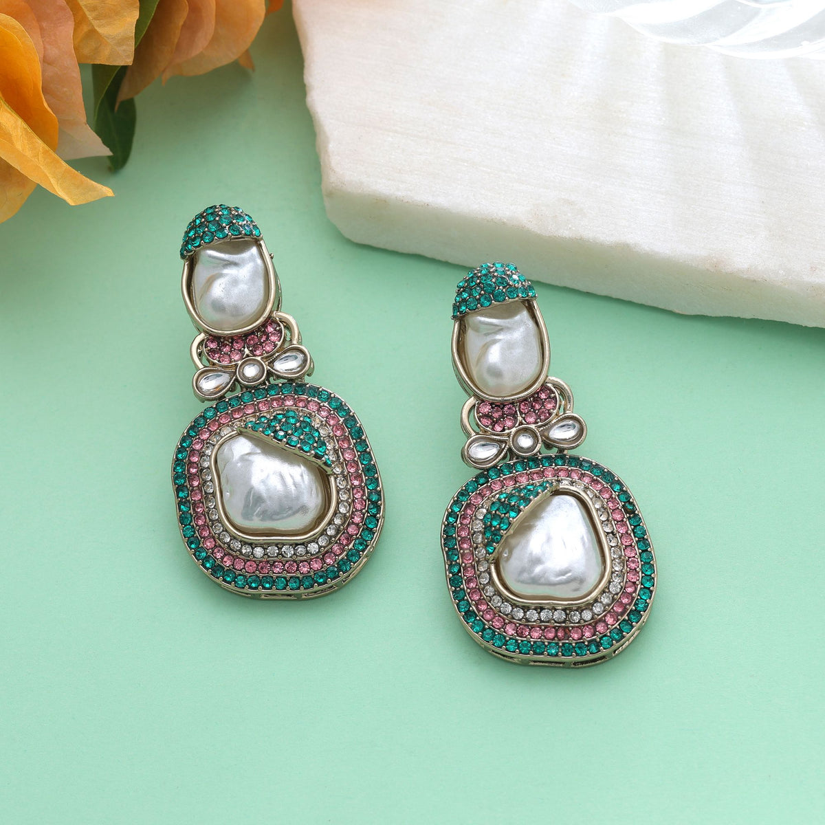 Multi Color Turkish Kundan Earrings With Stylish Traditional Jewellery Design For Women