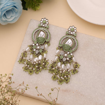 Refreshing Mint Light Green Color Turkish Kundan Jhumka Earrings For Celebrations