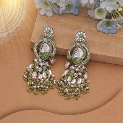 Refreshing Mint Light Green Color Turkish Kundan Jhumka Earrings For Celebrations