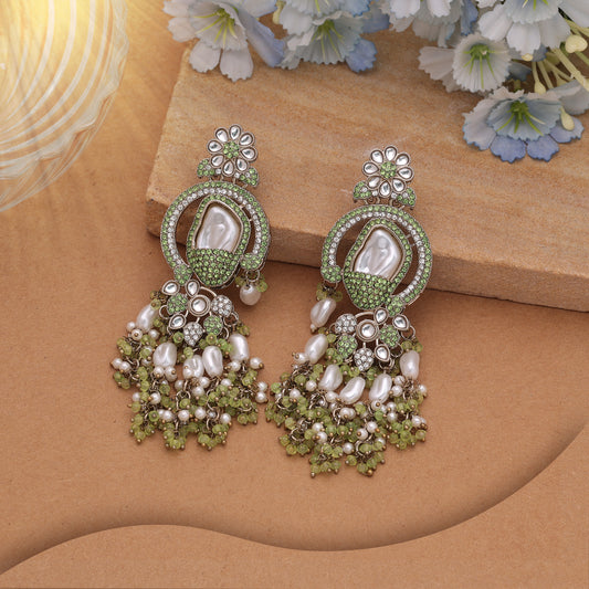 Refreshing Mint Light Green Color Turkish Kundan Jhumka Earrings For Celebrations