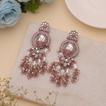 Dainty Baby Light Pink Color Turkish Kundan Earrings For Minimalist Look