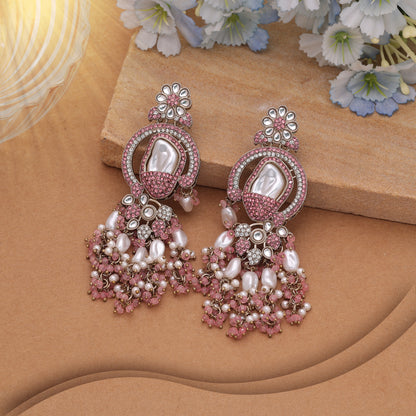Dainty Baby Light Pink Color Turkish Kundan Earrings For Minimalist Look