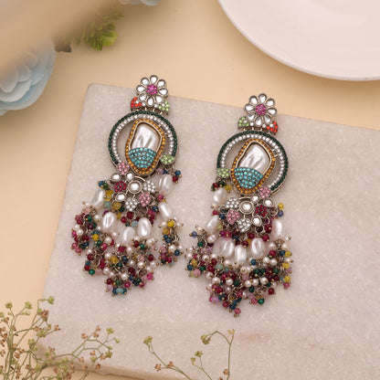 Eye Catching Multi Color Turkish Kundan Statement Earrings For Garba Events