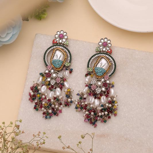 Eye Catching Multi Color Turkish Kundan Statement Earrings For Garba Events