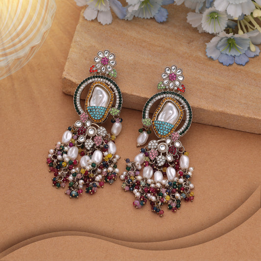 Eye Catching Multi Color Turkish Kundan Statement Earrings For Garba Events