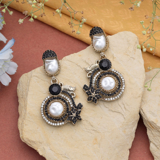Classy Obsidian Black Color Turkish Kundan Drop Earrings For Night Parties